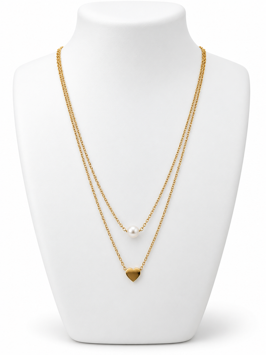 Pearl & Heart Layered Necklace