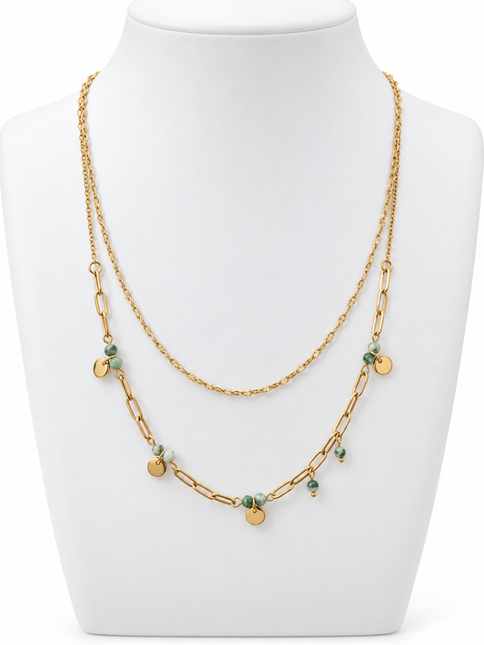 Beads and Disc Double Necklace